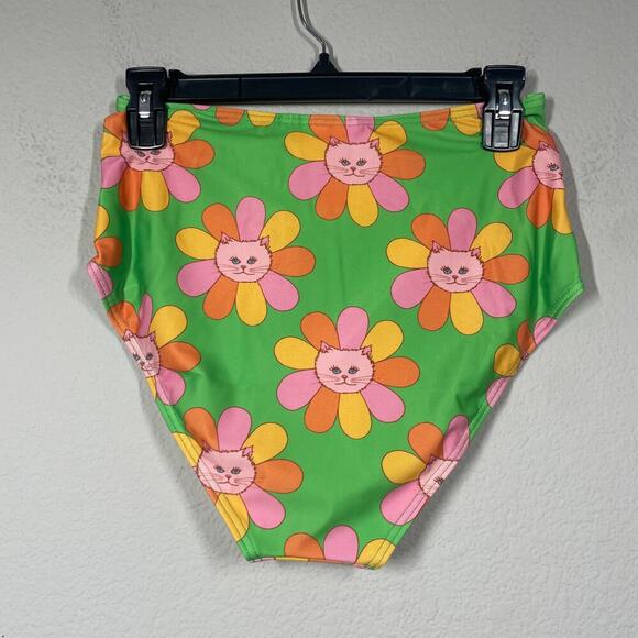 ModCloth Large Marisol Muro Sara High Waisted Bikini Bottom Green Floral Cat - Picture 3 of 8